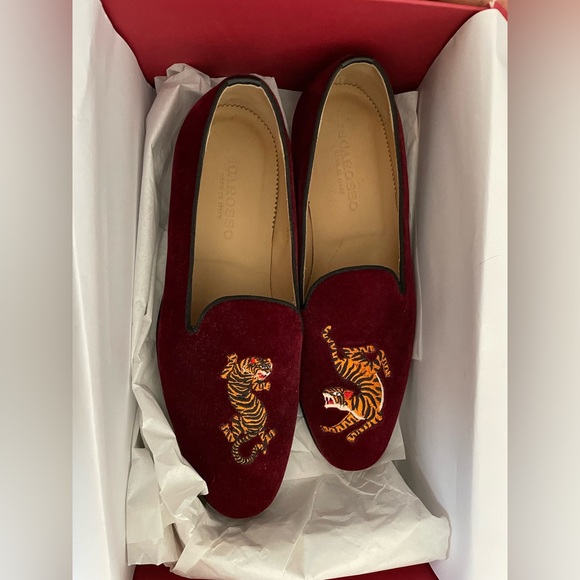 Scarossa burgundy velvet tiger mens loafers - Picture 3 of 7
